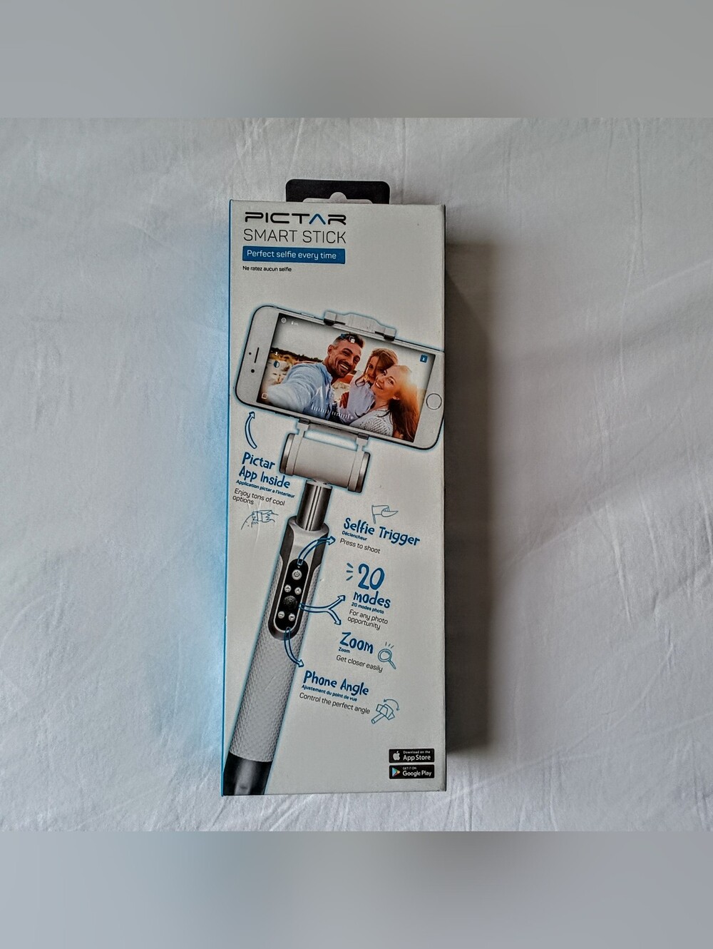 Pictar Smart Selfie Stick with Rechargeable Battery • Silver And White